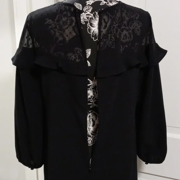 ποΈ π€LOFTπ€ - Black L/S Dress w/Sheer Polka Dot Ruffle Detail - Picture 11 of 16